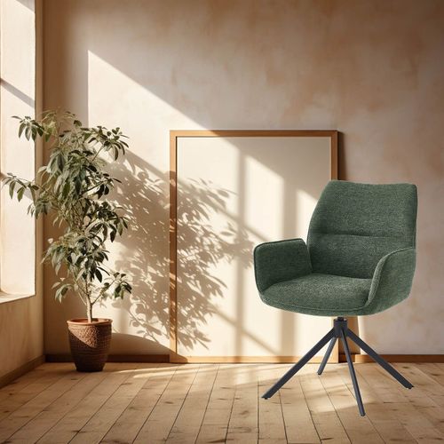 Lot De 4 Fauteuils De Table Pivotants Tissu Coloris Vert - Carlotta