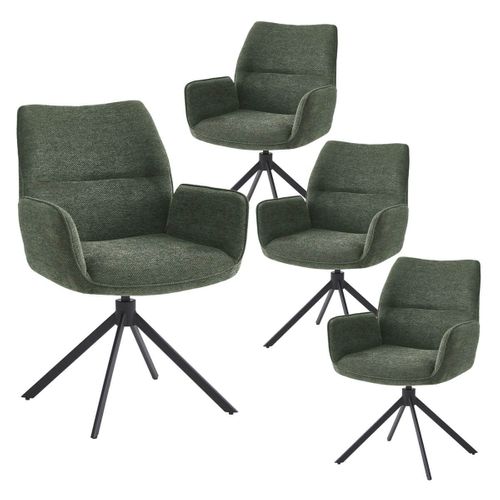 Lot De 4 Fauteuils De Table Pivotants Tissu Coloris Vert - Carlotta