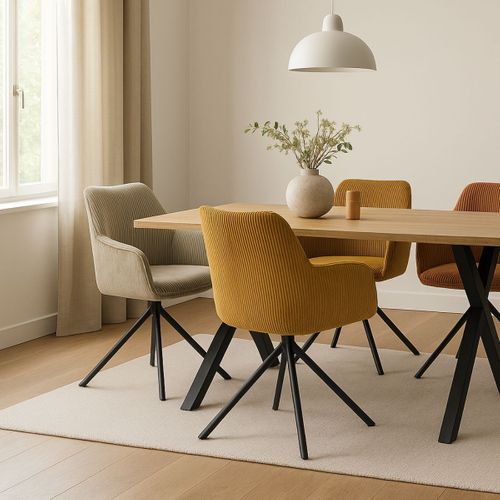 Lot De 4 Fauteuils De Table Pivotants Tissu Velours Côtelé Beige - Delia