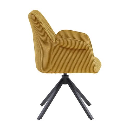 Lot De 4 Fauteuils De Table Pivotants Tissu Velours Côtelé Jaune - Delia