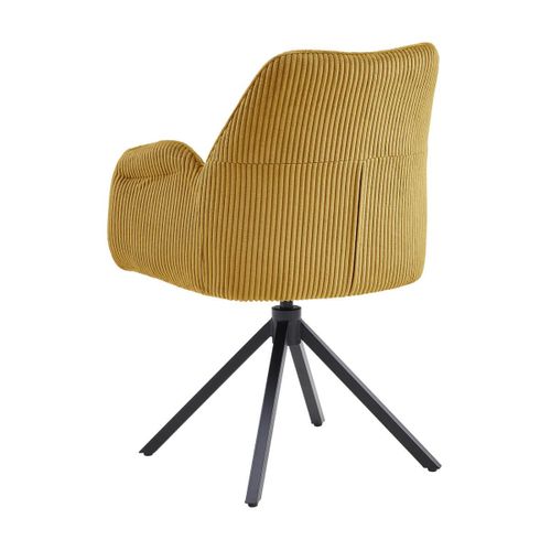 Lot De 4 Fauteuils De Table Pivotants Tissu Velours Côtelé Jaune - Delia