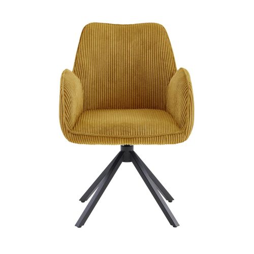 Lot De 4 Fauteuils De Table Pivotants Tissu Velours Côtelé Jaune - Delia