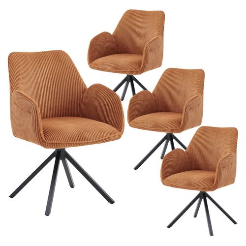 Lot De 4 Fauteuils De Table Pivotants Tissu Velours Côtelé Terracotta - Delia