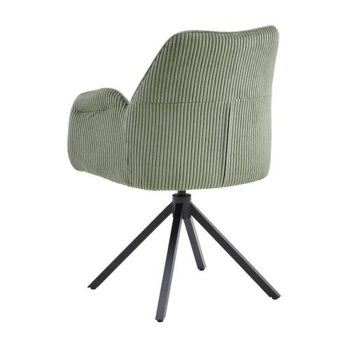 Lot De 4 Fauteuils De Table Pivotants Tissu Velours Côtelé Vert - Delia