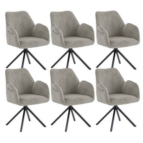 Lot De 6 Fauteuils De Table Pivotants Tissu Velours Côtelé Beige - Delia