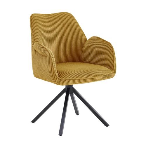 Lot De 6 Fauteuils De Table Pivotants Tissu Velours Côtelé Jaune - Delia