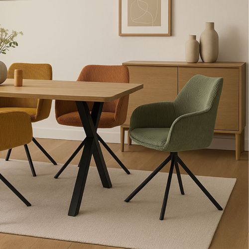 Lot De 6 Fauteuils De Table Pivotants Tissu Velours Côtelé Terracotta - Delia