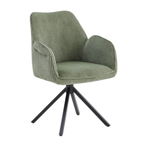 Lot De 6 Fauteuils De Table Pivotants Tissu Velours Côtelé Vert - Delia