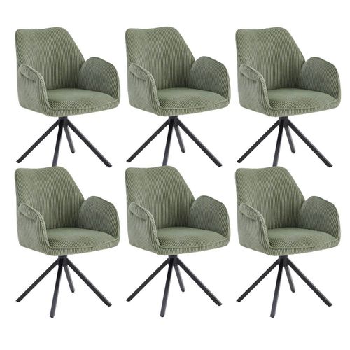Lot De 6 Fauteuils De Table Pivotants Tissu Velours Côtelé Vert - Delia