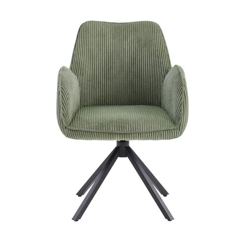 Lot De 6 Fauteuils De Table Pivotants Tissu Velours Côtelé Vert - Delia