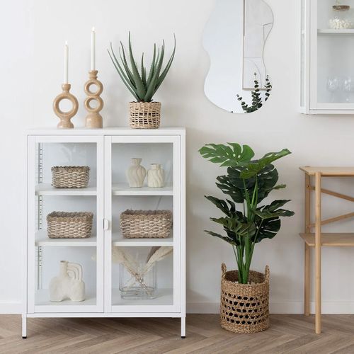 Vitrine 2 Portes Verre Et Métal Blanc H101cm - Hendra