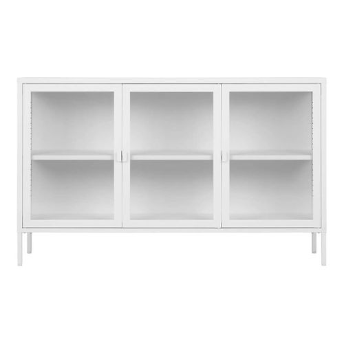 Buffet 3 Portes Verre Et Acier Blanc - Hendra