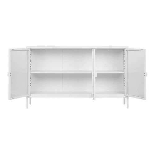 Buffet 3 Portes Verre Et Acier Blanc - Hendra
