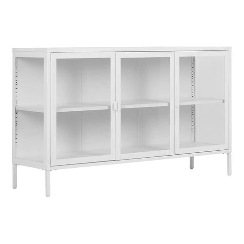Buffet 3 Portes Verre Et Acier Blanc - Hendra