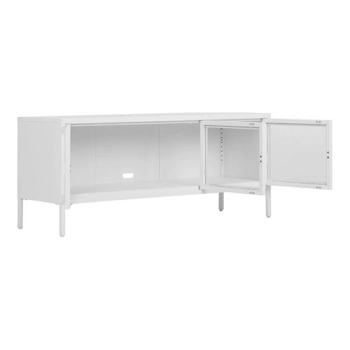 Meuble TV 3 Portes Verre Et Acier Blanc - Hendra