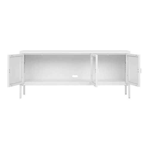 Meuble TV 3 Portes Verre Et Acier Blanc - Hendra