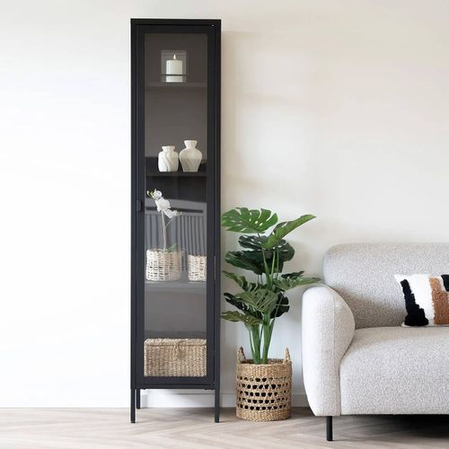 Vitrine 1 Portes Verre Et Métal Noir H180cm - Hendra