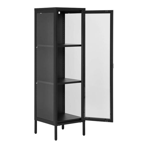 Vitrine 1 Portes Verre Et Métal Noir H140cm - Hendra