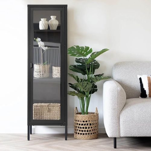 Vitrine 1 Portes Verre Et Métal Noir H140cm - Hendra