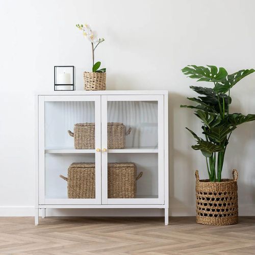 Meuble D'appoint  2 Portes Vitrées En Métal Laqué Blanc - Hugo