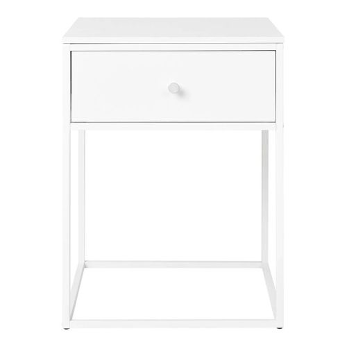 Bout De Canapé 1 Tiroir Carré Acier Et Plateau Aspect Bois Blanc - Harald