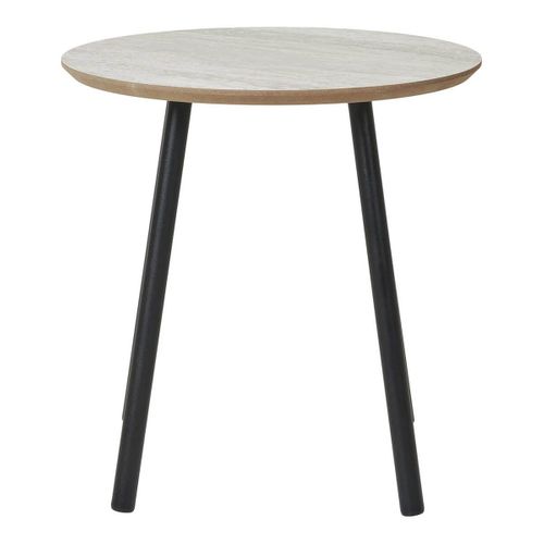 Table Basse Ø40cm Plateau Aspect Travertin Pieds Métal Noir - Harria