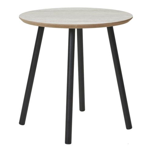 Table Basse Ø40cm Plateau Aspect Travertin Pieds Métal Noir - Harria