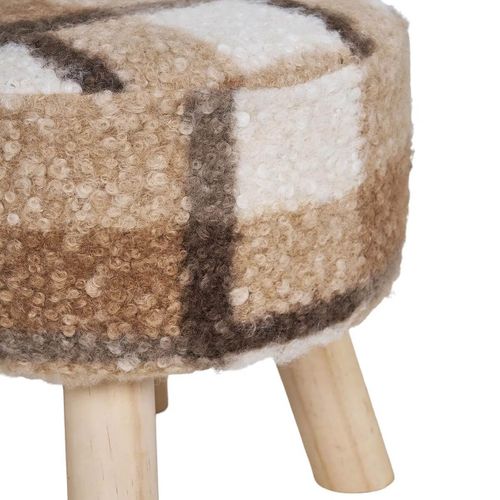 Tabouret Bas Tissu Bouclé Imprimé Ecossais Pieds En Pin Naturel - Stool