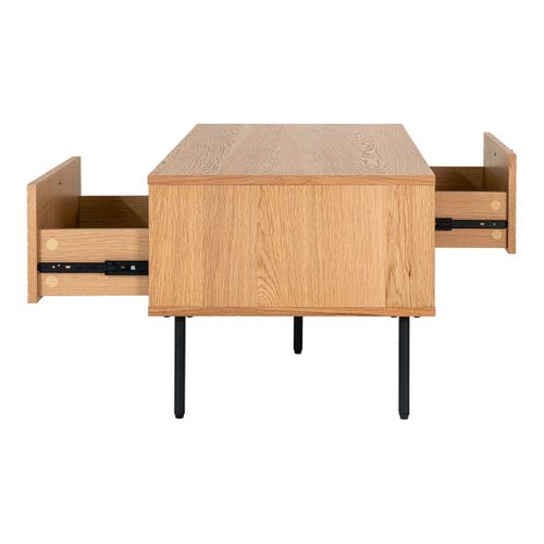 Table Basse 2 Tiroirs Effet Tasseaux Teinté Chêne Clair - Lowan
