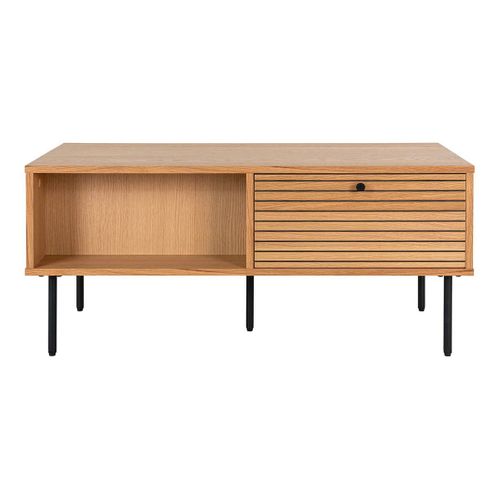 Table Basse 2 Tiroirs Effet Tasseaux Teinté Chêne Clair - Lowan