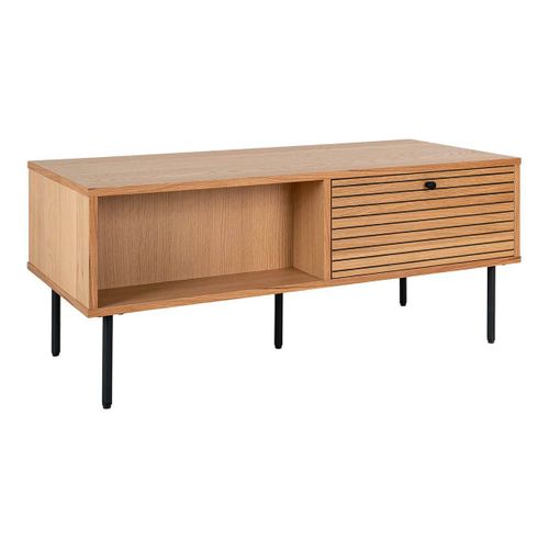 Table Basse 2 Tiroirs Effet Tasseaux Teinté Chêne Clair - Lowan