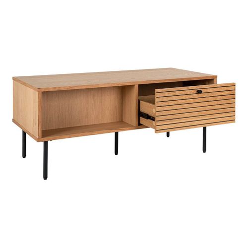 Table Basse 2 Tiroirs Effet Tasseaux Teinté Chêne Clair - Lowan