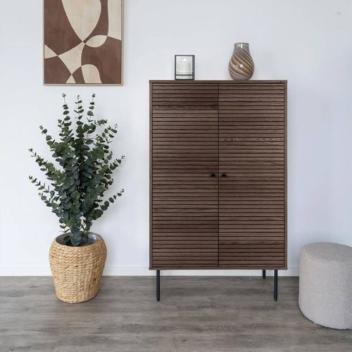 Buffet Haut 2 Portes Effet Tasseaux Teinté Chêne Foncé - Lowan