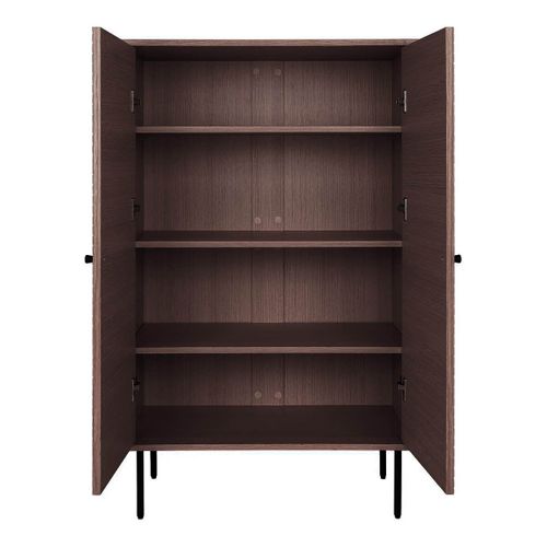 Buffet Haut 2 Portes Effet Tasseaux Teinté Chêne Foncé - Lowan