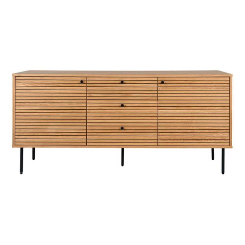 Buffet 3 Tiroirs 2 Portes Effet Tasseaux Teinté Chêne Clair - Lowan