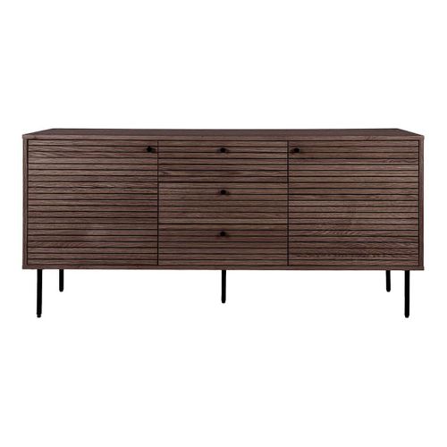 Buffet 3 Tiroirs 2 Portes Effet Tasseaux Teinté Chêne Foncé - Lowan