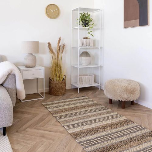 Tapis De Couloir Jute Et Laine Tissé à La Main 80x180 Cm Beige Et Marron - Guispo