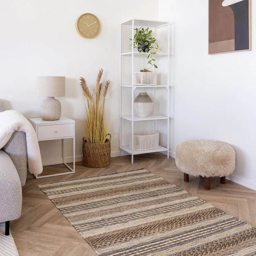 Tapis Jute Et Laine Tissé à La Main 160x230 Cm Beige Et Marron - Guispo