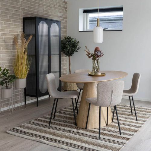 Table Ovale 160cm Pied Central Mdf Placage Frêne - Caracas