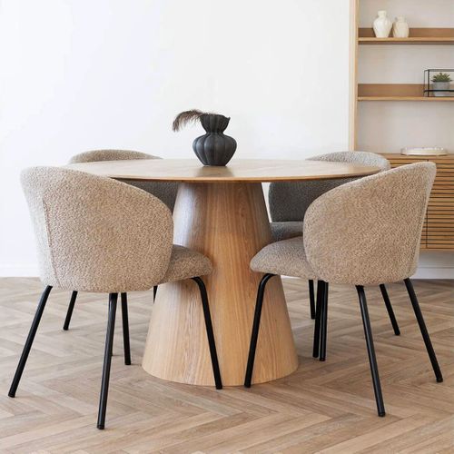 Table Ronde 120cm Pied Central Mdf Placage Frêne - Caracas