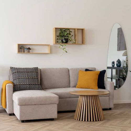 Table Basse Ronde Pied Central Relief Mdf Placage Chêne Clair - Dublin