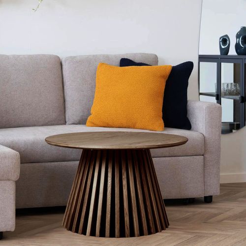 Table Basse Ronde Pied Central Relief Mdf Placage Chêne Fumé - Dublin