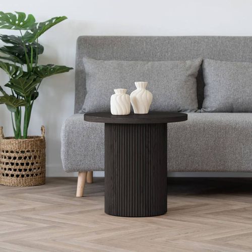 Table D'appoint Ronde Pied Central Relief Mdf Effet Bois Foncé - Ankara