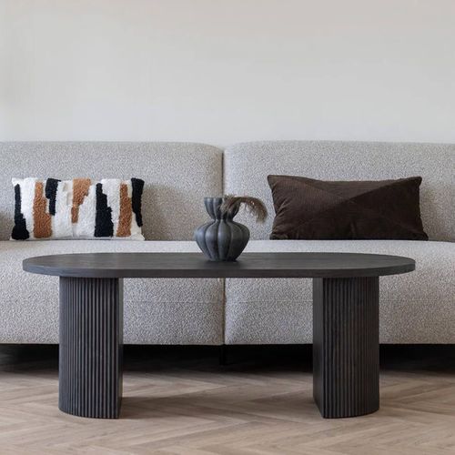 Table Basse Ovale Pieds Relief Mdf Effet Bois Foncé - Ankara