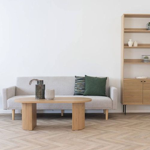 Table Basse Ovale Pieds Relief Mdf Effet Bois Naturel - Ankara