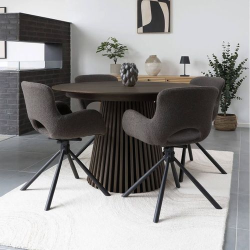 Table Extensible Ronde Pied Central Relief Mdf Placage Chêne Fumé - Dublin