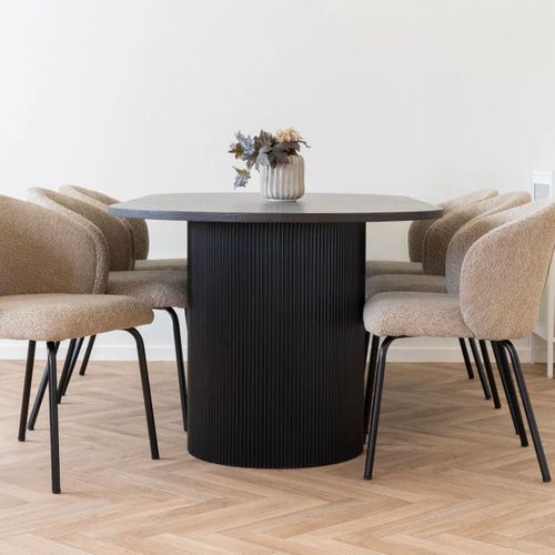 Table Repas Ovale Pieds Relief Mdf Effet Bois Foncé - Ankara