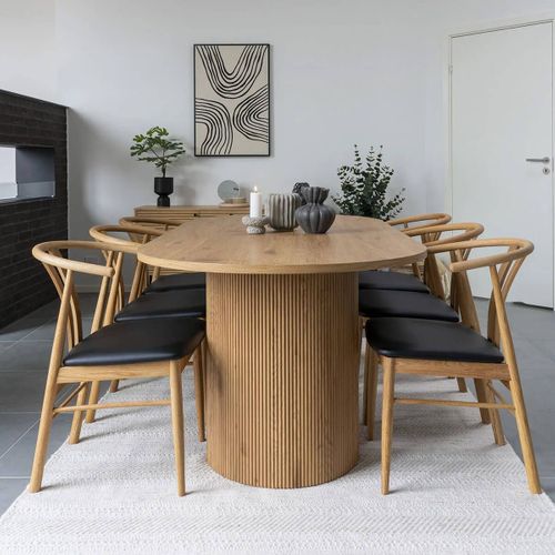 Table Repas Ovale Pieds Relief Mdf Effet Bois Naturel - Ankara