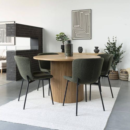 Table Repas Ronde 120cm Pieds Relief Mdf Effet Bois Naturel - Ankara