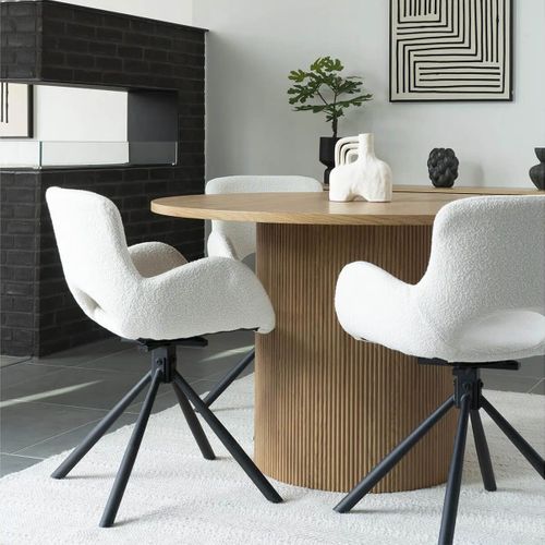 Table Repas Ronde 120cm Pieds Relief Mdf Effet Bois Naturel - Ankara